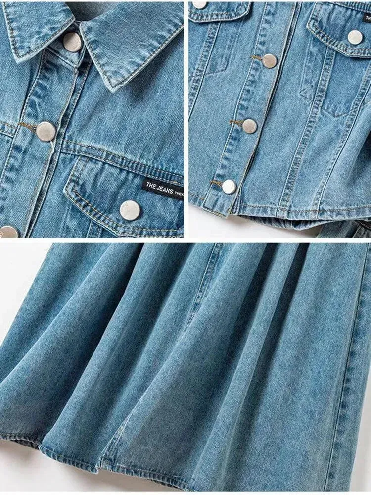 Casual Denim Blue Two-Piece Skirt Set
