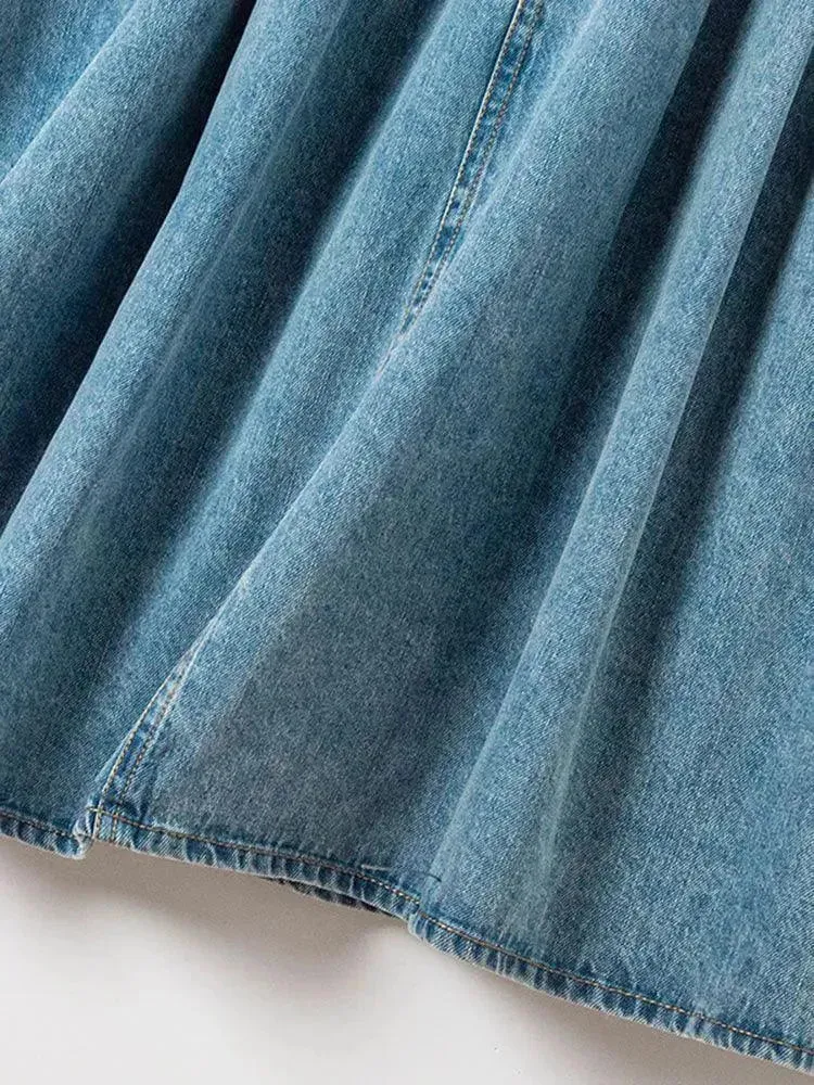 Casual Denim Blue Two-Piece Skirt Set
