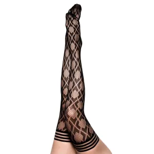 Kix'ies Elle  Fishnet Diamond Thigh High Black A