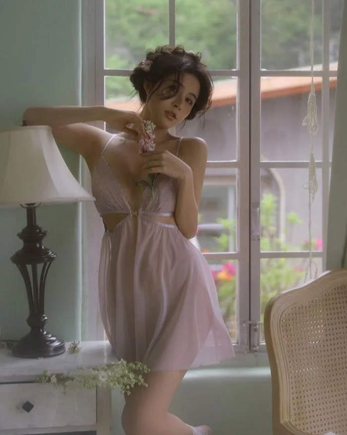Lace Trim Cut Out Satin Nightdress