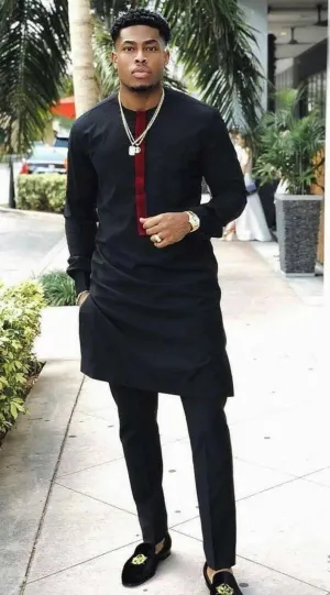 Men Bold Collarless Cotton Pants Set