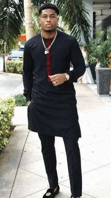 Men Bold Collarless Cotton Pants Set