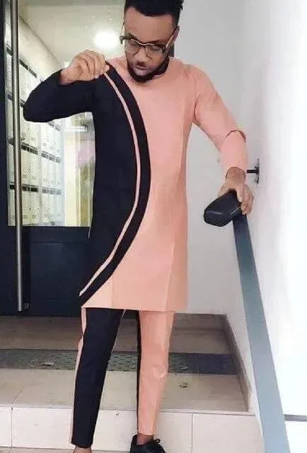 Men Bold Colorblock Casual Pants Outfit Set