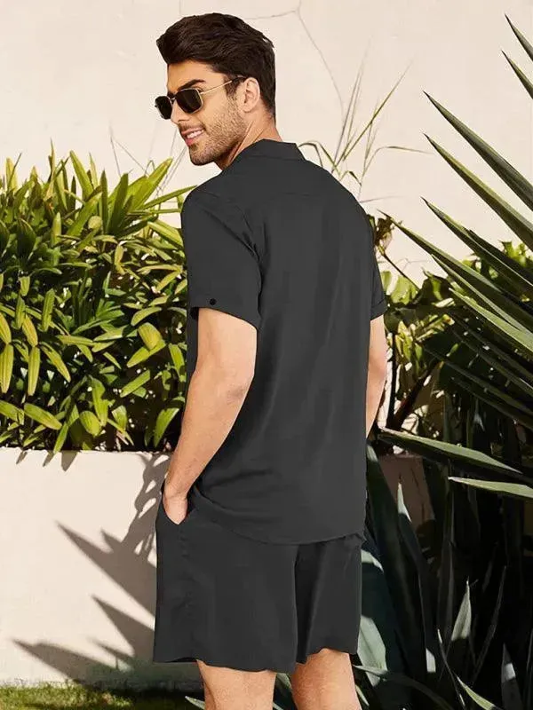 Men Relaxed Casual Olive Shorts Set
