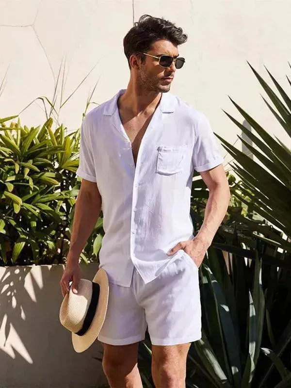 Men Relaxed Casual Olive Shorts Set