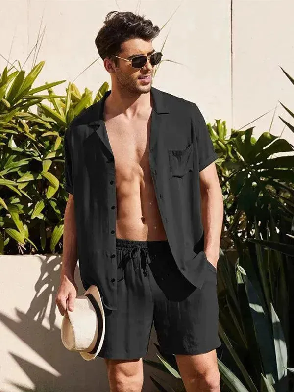Men Relaxed Casual Olive Shorts Set