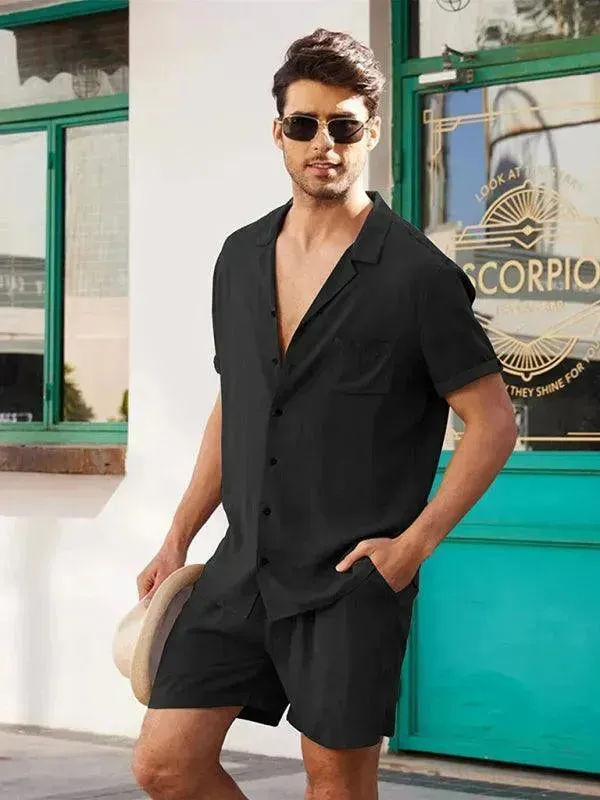Men Relaxed Casual Olive Shorts Set