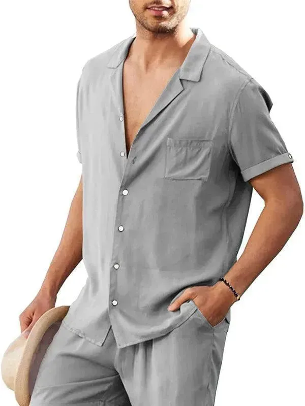 Men Relaxed Casual Olive Shorts Set