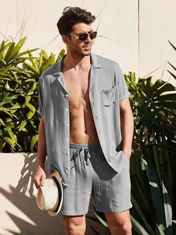 Men Relaxed Casual Olive Shorts Set