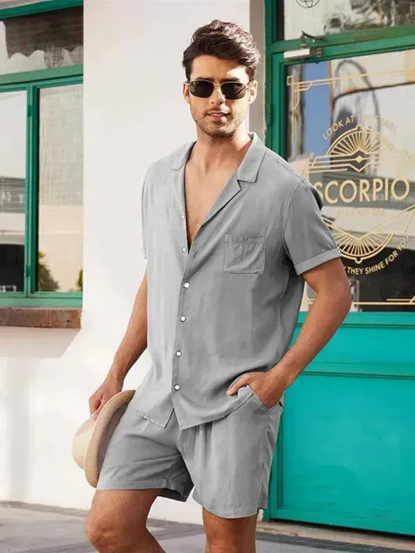 Men Relaxed Casual Olive Shorts Set