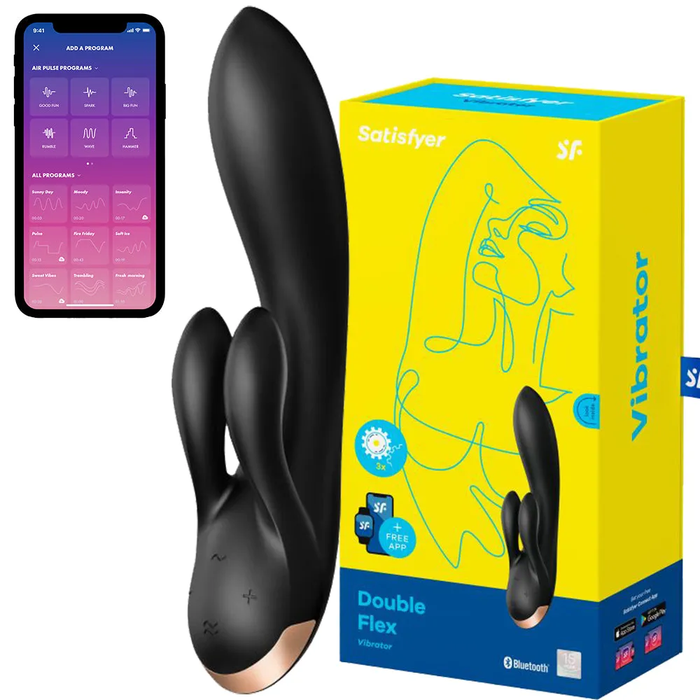 Satisfyer Double Flex APP Control G-Spot Rabbit Vibrator USB Sex Toy Black